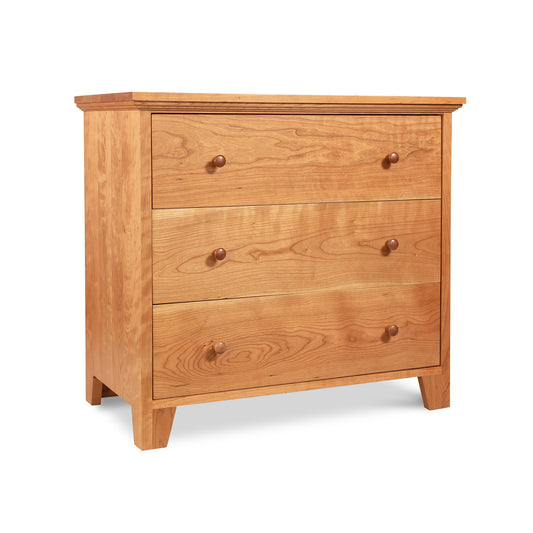 Lyndon Furniture American Country 3-Drawer Chest with natural finish and eco-friendly design on four tapered legs.