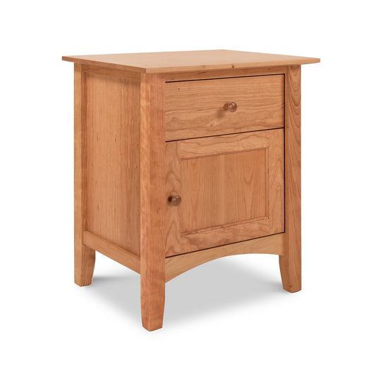 American Shaker 1-Drawer Nightstand with Door in a minimalist design and natural finish by Maple Corner Woodworks, showcasing Vermont craftsmanship with eco-friendly materials.