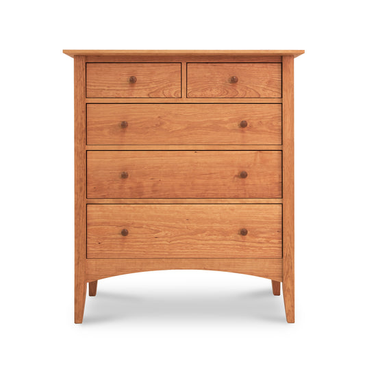 American Shaker 5-Drawer Chest by Maple Corner Woodworks with two small top drawers and three larger bottom ones, each featuring round knobs.