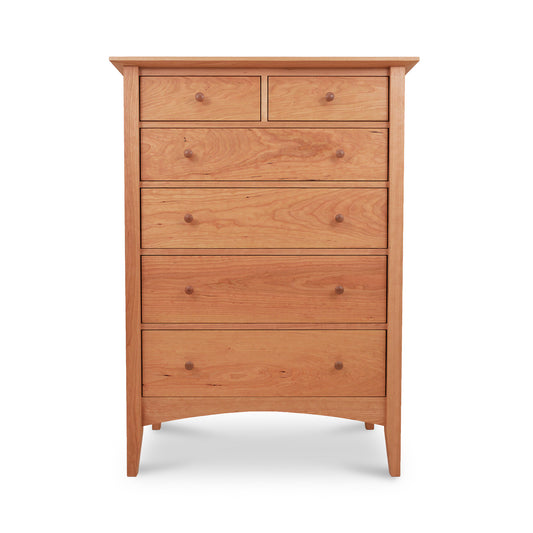 Solid wood American Shaker 6-Drawer Chest by Maple Corner Woodworks with minimalist design, featuring six drawers including two smaller top drawers for organization.
