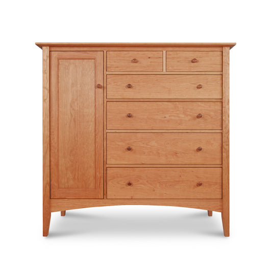 American Shaker Gent's Chest by Maple Corner Woodworks featuring six drawers, a side cabinet, natural finish, and round knobs.