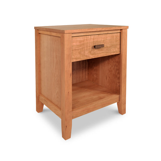 Andover Modern 1-Drawer Enclosed Shelf Nightstand by Maple Corner Woodworks, featuring a rectangular eco-friendly hardwood top, single drawer with metal handle, and enclosed shelf.