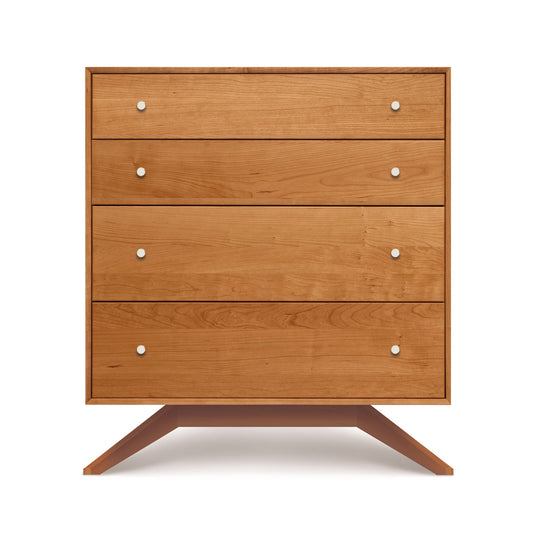 Copeland Furniture Astrid 4-Drawer Chest with modern design, crafted from solid North American hardwood and featuring sleek metal knobs.
