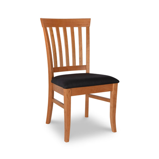 Cherry wood Lyndon Furniture Bistro Dining Chair with black cushion and slatted back.
