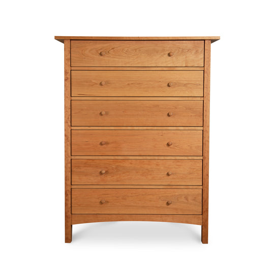 Burlington Shaker 6-Drawer Chest in solid wood with round knobs and four legs, crafted by Vermont Furniture Designs.