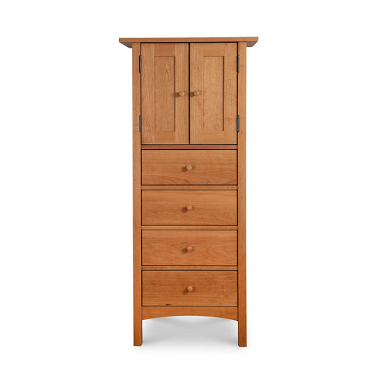 Burlington Shaker Tall Storage Chest with two doors and four drawers, expertly crafted from solid wood by Vermont Furniture Designs.