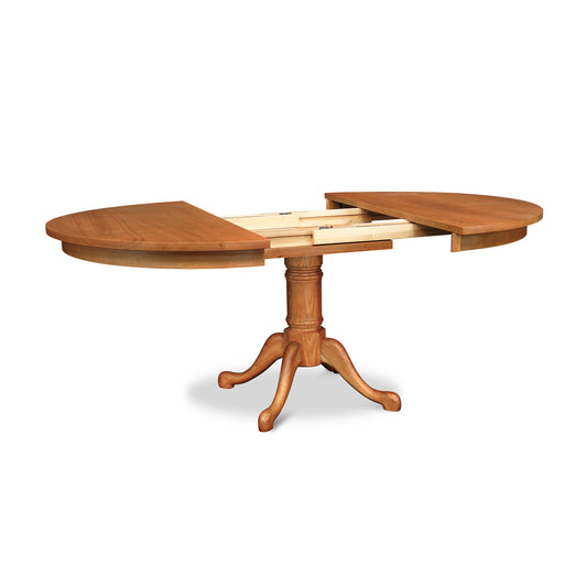 Lyndon Furniture Cabriole Single Pedestal Round Extension Table in cherry with leaf extension and elegant claw foot base.