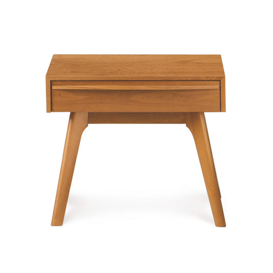 Handcrafted Catalina 1-Drawer Nightstand by Copeland Furniture, featuring solid wood, a rectangular top, single drawer, and four sleek angled legs, made in Vermont.