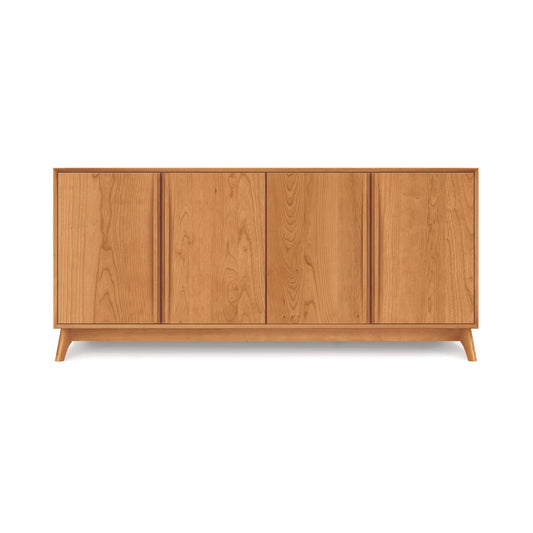 Catalina 4-Door Buffet by Copeland Furniture, showcasing sleek lines and a natural wood finish in mid-century modern style.