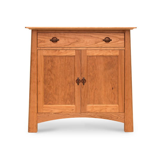 Cherry Moon Small 38" Sideboard by Maple Corner Woodworks, showcasing Asian modern design with a single drawer, two doors, and elegant bronze handles in sustainably harvested hardwood.