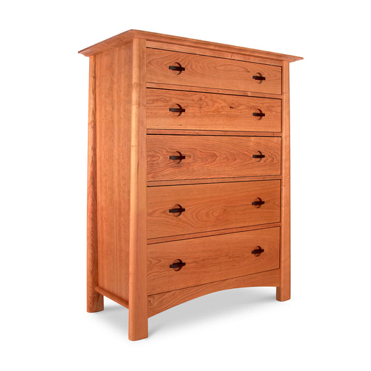 Cherry Moon 5-Drawer Chest by Maple Corner Woodworks featuring sleek black handles in high-quality cherry wood design.