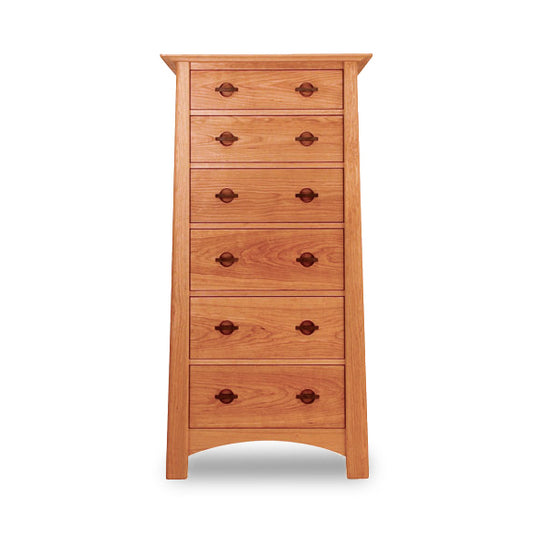 Cherry Moon Lingerie Chest by Maple Corner Woodworks featuring seven drawers with dark handles, crafted from sustainably harvested solid woods and finished with eco-friendly oil.