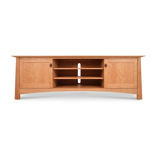 Cherry Moon 80" TV-Media Console from Maple Corner Woodworks, featuring elegant cherry wood design with two closed cabinets and central open shelving