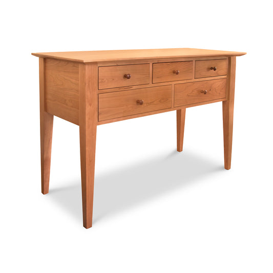 Lyndon Furniture Classic Shaker Hunt Board with 5 drawers, tapered legs, and natural wood finish crafted from sustainable American hardwoods.