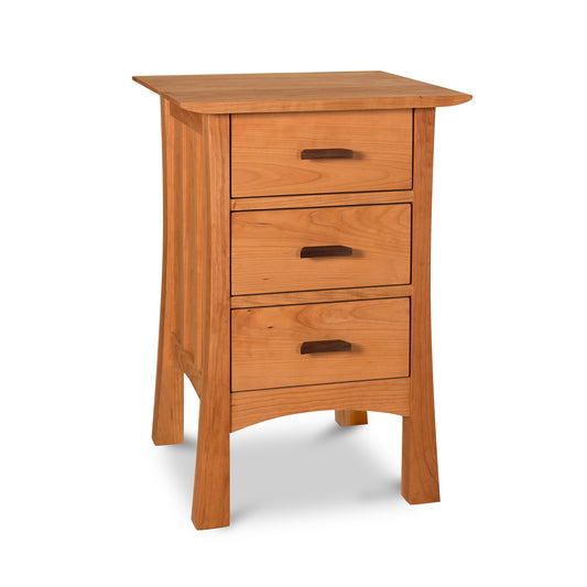 Contemporary Craftsman 3-Drawer Nightstand with elegant curved legs and minimalist handles, handcrafted in solid wood by Vermont Furniture Designs.