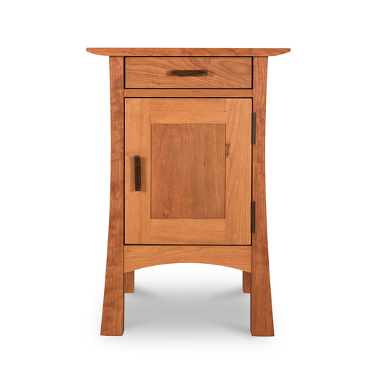 Contemporary Craftsman 1-Drawer Nightstand with Door by Vermont Furniture Designs, featuring metal handles and an eco-friendly oil finish.