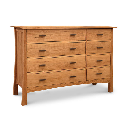 Vermont Furniture Designs Contemporary Craftsman 8-Drawer Dresser in solid wood with sleek metal handles, showcasing fine craftsmanship and modern design.