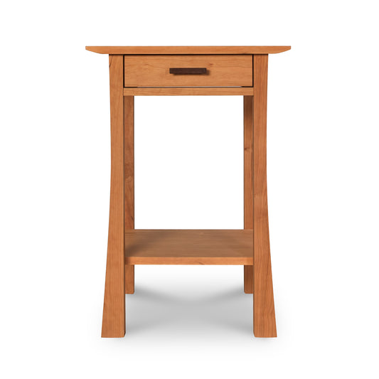 Contemporary Craftsman nightstand by Vermont Furniture Designs featuring solid hardwood construction, eco-friendly finish, one drawer, and open shelf.
