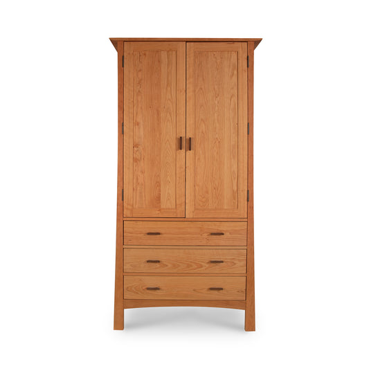 Contemporary Craftsman Tall Armoire by Vermont Furniture Designs, handcrafted from solid wood with two upper doors and three lower drawers.