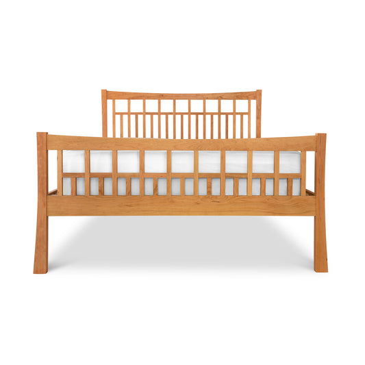 Contemporary Craftsman High Footboard Bed with Wooden Slatted Frame and White Mattress by Vermont Furniture Designs.