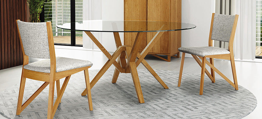 Wooden Dining Table with Glass Top