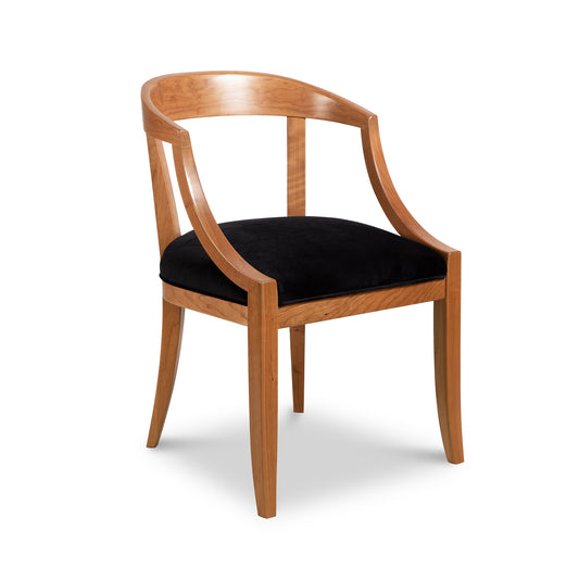 Dorset Chair by Vermont Woods Studios, crafted with a wooden frame, elegant curved backrest, and black cushioned seat in Bank of England style.