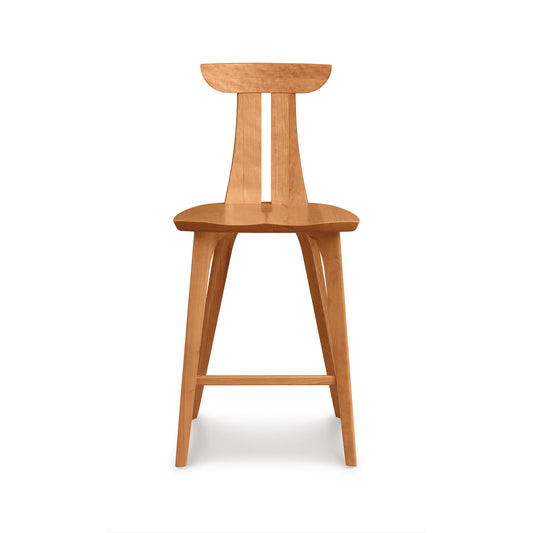 Estelle Counter Stool by Copeland Furniture with a sculpted curved backrest and angled legs, expertly handcrafted in Vermont from solid wood.