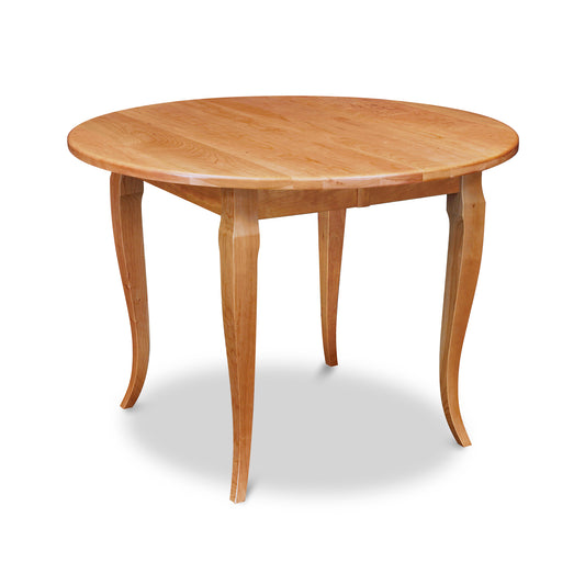 Lyndon Furniture French Country Round Extension Table with elegant curved legs in natural wood finish, highlighting craftsmanship and design.