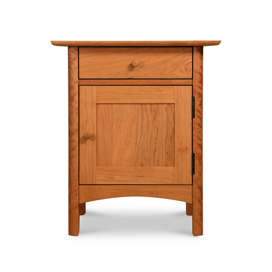 Heartwood Shaker 1-Drawer Nightstand with Door, handcrafted in solid wood with clean lines and visible natural grain by Vermont Furniture Designs.