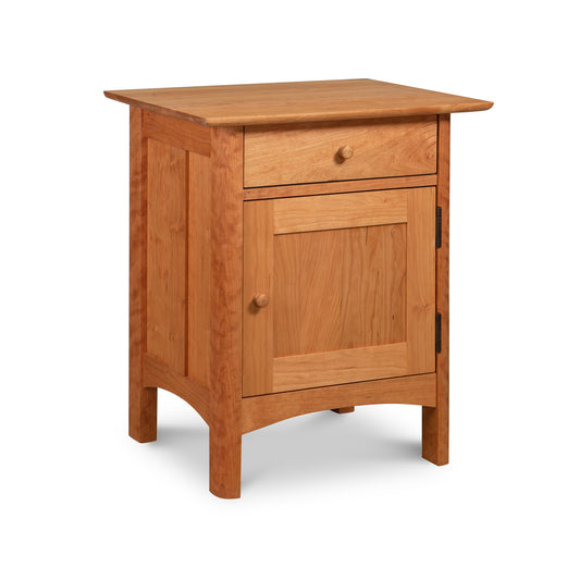 Heartwood Shaker 1-Drawer Nightstand with Door, crafted from solid wood in a natural finish, showcasing its classic design and fine craftsmanship.