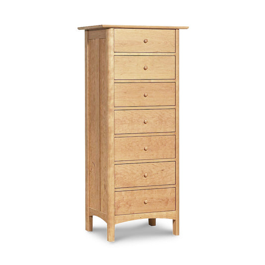 Heartwood Shaker 7-Drawer Lingerie Chest by Vermont Furniture Designs, featuring handcrafted round knob handles.
