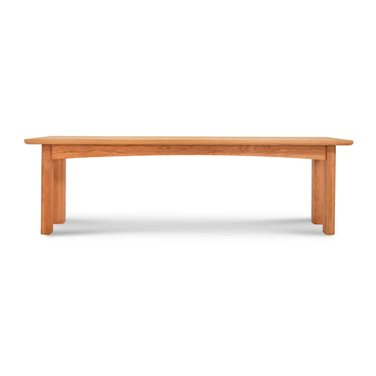 Heartwood Shaker Bench by Vermont Furniture Designs with four legs and eco-friendly finishes, showcased from the front.