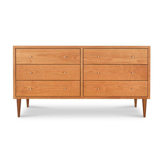Mid-century modern Larssen 6-Drawer Dresser by Vermont Furniture Designs, showcasing tapered legs and small round knobs.