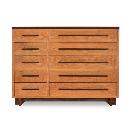 Modern American Dresser by Vermont Furniture Designs with 10 drawers, a natural finish, and sleek horizontal handles.
