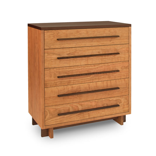 Modern American 5-Drawer Chest in solid wood with horizontal handles and dark top two-tone design by Vermont Furniture Designs.