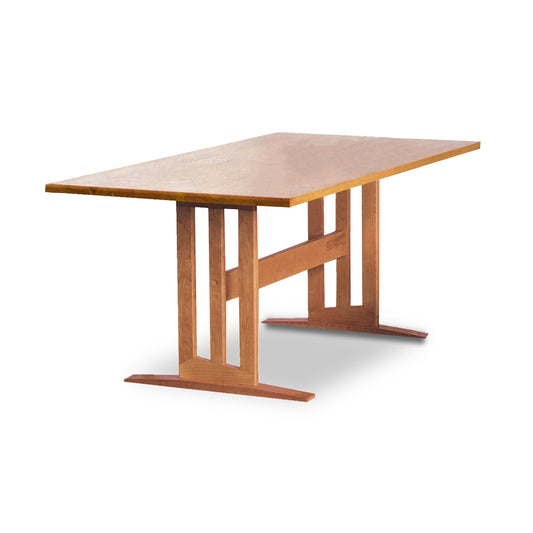 Lyndon Furniture Modern Contemporary Trestle Solid-Top Table with smooth rectangular solid wood surface and sturdy trestle base.