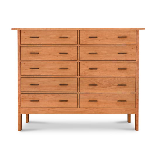 Modern Craftsman 10-drawer dresser by Vermont Furniture Designs, showcasing clean lines, sleek handles, and a smooth eco-friendly wood finish.