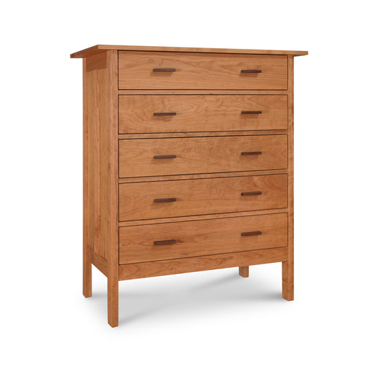 Modern Craftsman 5-Drawer Chest by Vermont Furniture Designs, crafted in solid wood with rectangular handles, shown isolated to highlight its design.