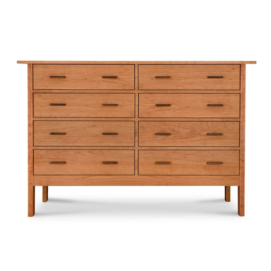 Modern Craftsman 8-Drawer Dresser by Vermont Furniture Designs with rectangular handles and minimalist four-leg base, crafted in solid wood.