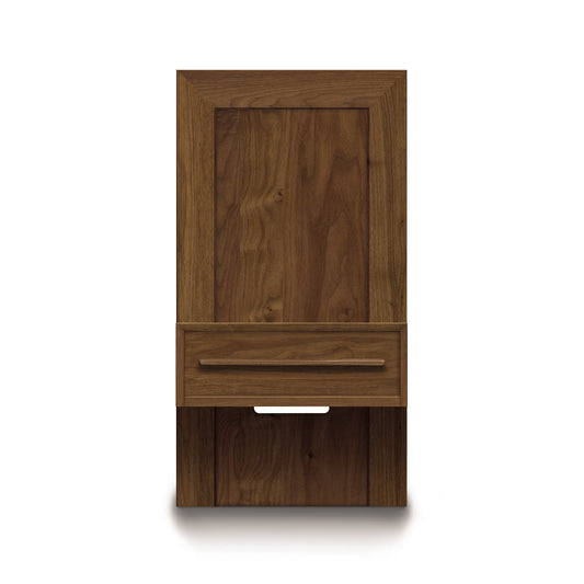 Eco-friendly wooden Moduluxe nightstand with drawer and shelf by Copeland Furniture.