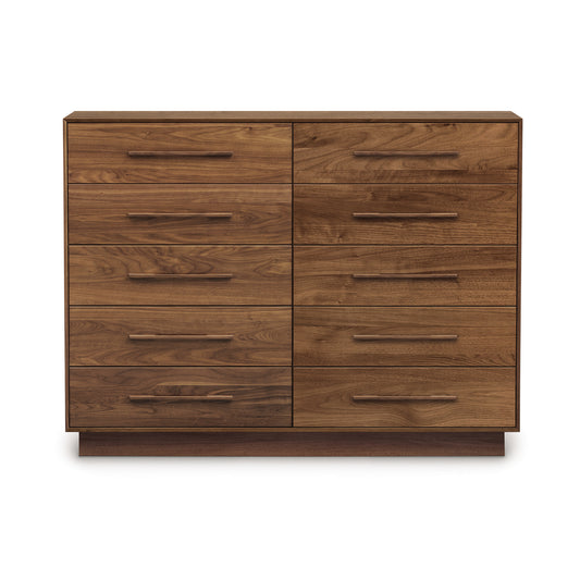 Moduluxe 10-Drawer Dresser by Copeland Furniture with customizable handles and natural brown finish.