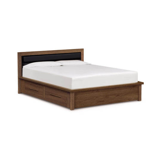 Copeland Moduluxe Storage Bed with upholstered headboard, 35" Series, featuring two spacious side drawers, crafted in solid wood.