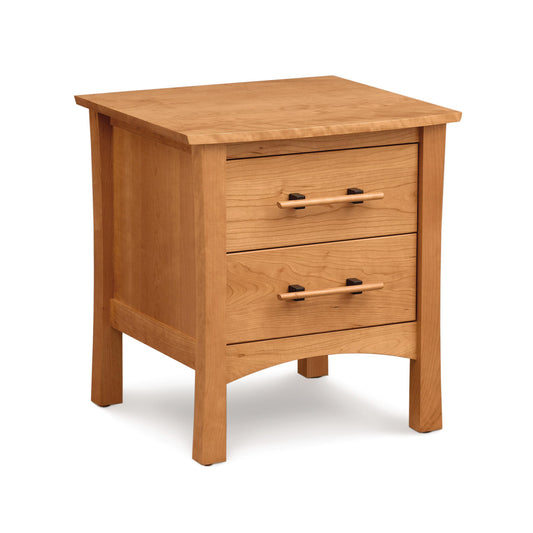 Monterey 2-Drawer Nightstand in solid cherry with curved legs and light finish by Copeland Furniture.
