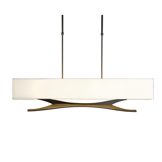 Handcrafted Moreau Pendant by Hubbardton Forge with white shade and black accent, showcasing transitional style.