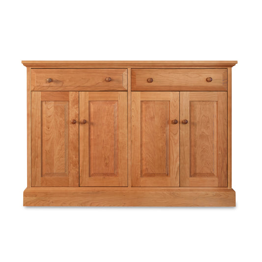 New England Shaker Buffet by Lyndon Furniture with a natural finish, featuring two drawers and four doors with round wooden knobs.