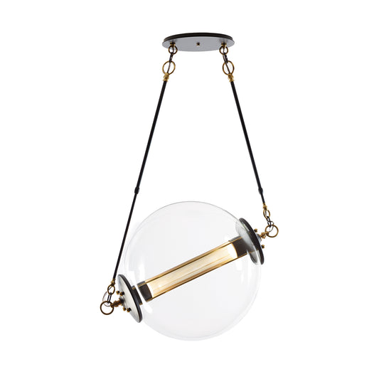 Hubbardton Forge Otto Sphere Pendant with clear globe, horizontal bulb, and gold-tone fittings.