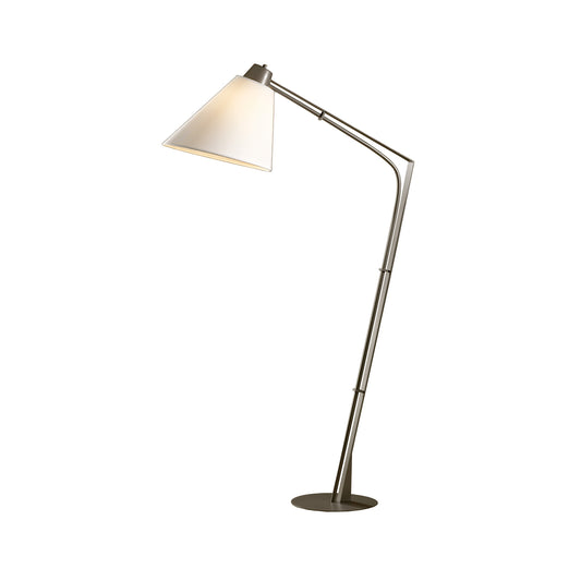 Sleek Reach Floor Lamp by Hubbardton Forge with cone shade, highlighting hand-forged retro chic elegance.