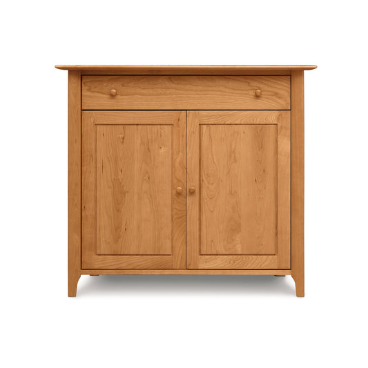 Copeland Furniture Sarah buffet with one drawer, two doors, round knobs, and a natural solid wood finish.