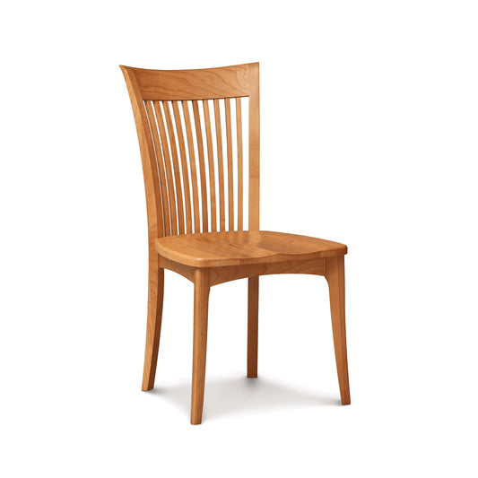 Copeland Furniture Sarah Shaker Cherry Chair with curved slatted back and wooden seat, expertly crafted in Vermont from solid cherry wood.