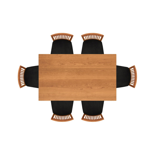 Sarah Shaker Tapered Leg Solid Top Table by Copeland Furniture with four black cushioned chairs, showcasing elegant American craftsmanship.